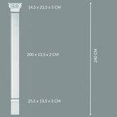 Lesena decorativa in stile corinzio a parete,  pilastro colonna piatta romana, greca, in poliuretano robusto | Altezza totale 240cm